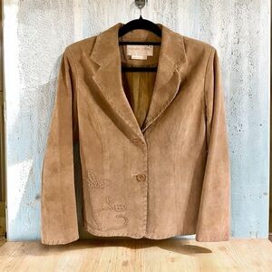 Gorgeous Margaret Godfrey Vtg suede stitched floral jacket and pants sz 8 EUC